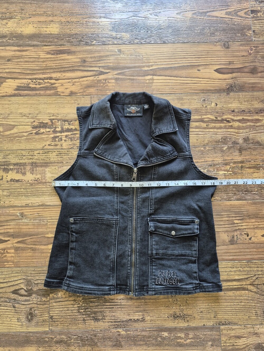 Harley Davidson Womens Winged Bling Logo Black Denim Vest Size Medium - Picture 6 of 8